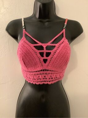 Pink Crochet Bralette Bikini Top - Stylish Swimwear